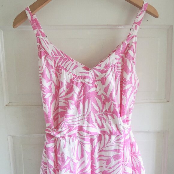 GAP Pink & White Leaf Print V Neck Sun Dress Pink Palm M - Picture 5 of 10